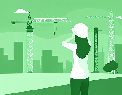 A woman is in something trouble in the construction area.